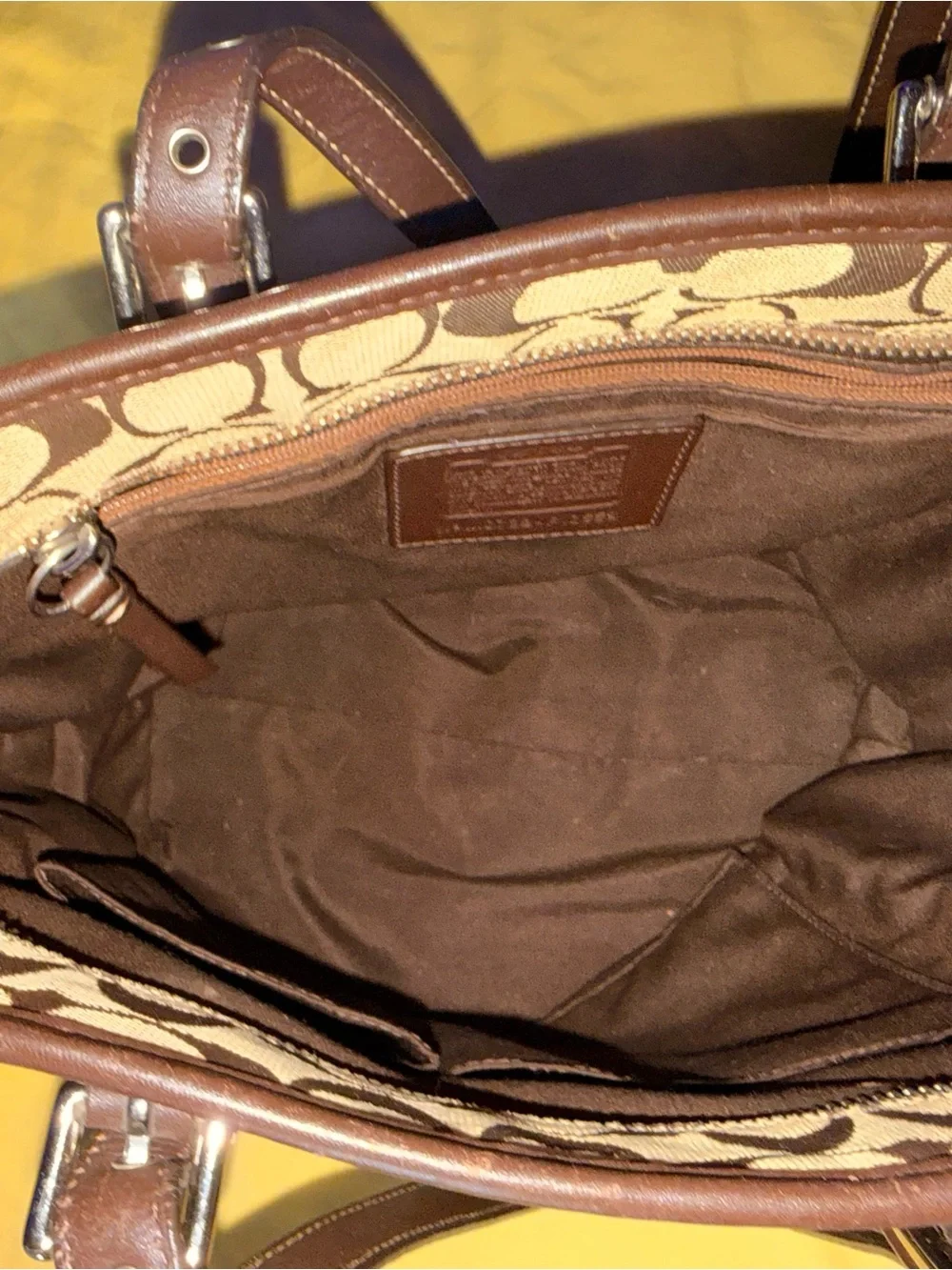Coach Brown Signature Canvas Tote with Dark Brown Leather Trim